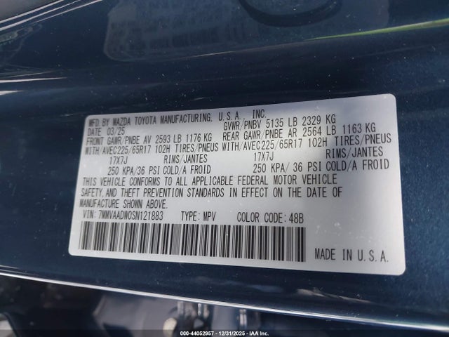44052957 :رقم المزاد ، 7MMVAADW0SN121883 vin ، 2025 Mazda Cx-50 Hybrid Premium Package مزاد بيع