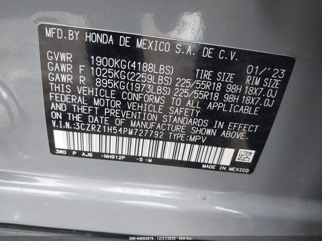 3CZRZ1H54PM727792 Honda Hr-v 2wd Sport
