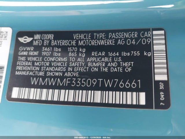 2009 MINI COOPER WMWMF33509TW76661 Photo 8