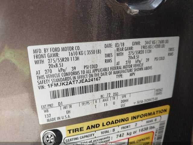 1FMJK2AT7JEA24167 Ford Expedition Max Limited