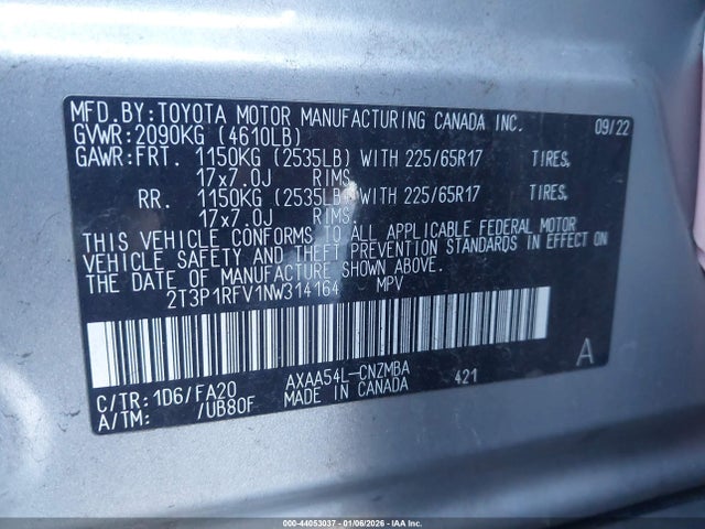 2T3P1RFV1NW314164 Toyota Rav4 Xle