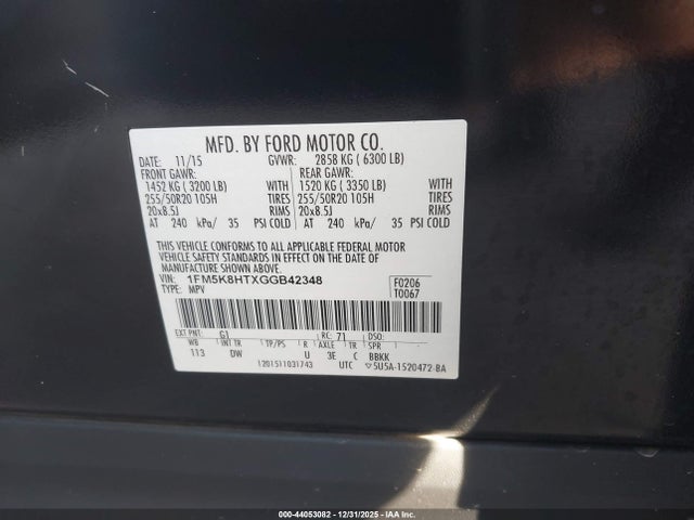 1FM5K8HTXGGB42348 Ford Explorer Platinum