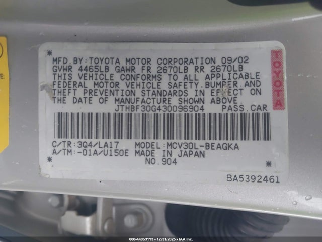 2003 LEXUS ES 300 JTHBF30G430096904 Photo 8