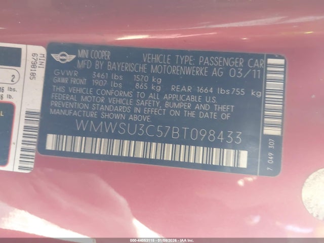 2011 MINI COOPER WMWSU3C57BT098433 Photo 8
