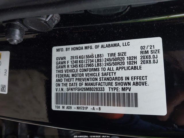 Honda Pilot 2wd Special Edition 2021 5FNYF5H26MB028333 Image 9