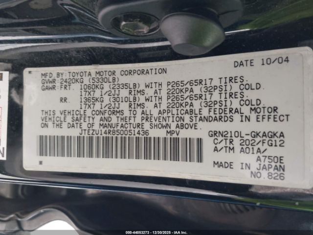 2005 TOYOTA 4RUNNER JTEZU14R850051436 Photo 8