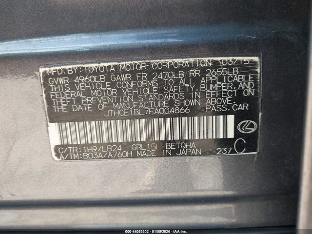 44053302 :رقم المزاد ، JTHCE1BL7FA004866 vin ، 2015 Lexus Gs 350 مزاد بيع