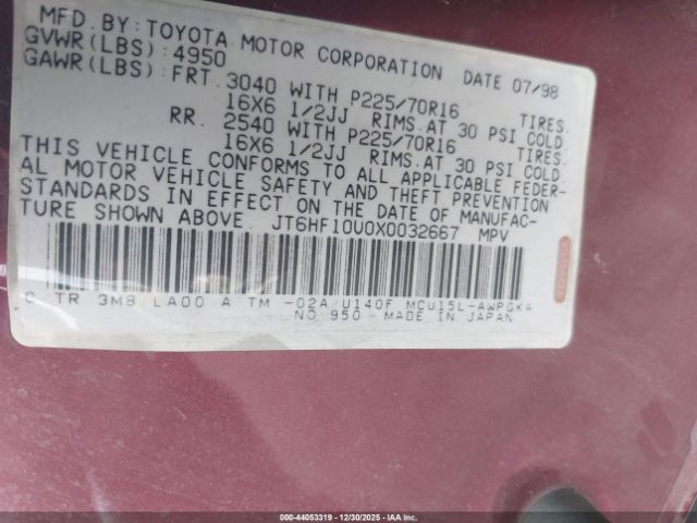 1999 LEXUS RX 300 JT6HF10U0X0032667 Photo 8