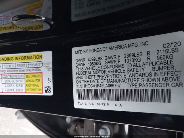 1HGCV1F45LA066767 Honda ACCORD EX