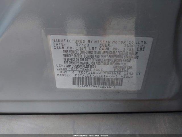 44053404 :رقم المزاد ، 3N1CP5CV4PL561671 vin ، 2023 Nissan Kicks Sv Xtronic Cvt مزاد بيع