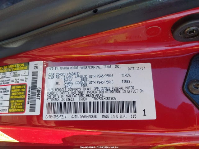 5TFRX5GN1JX103633 Toyota Tacoma Sr