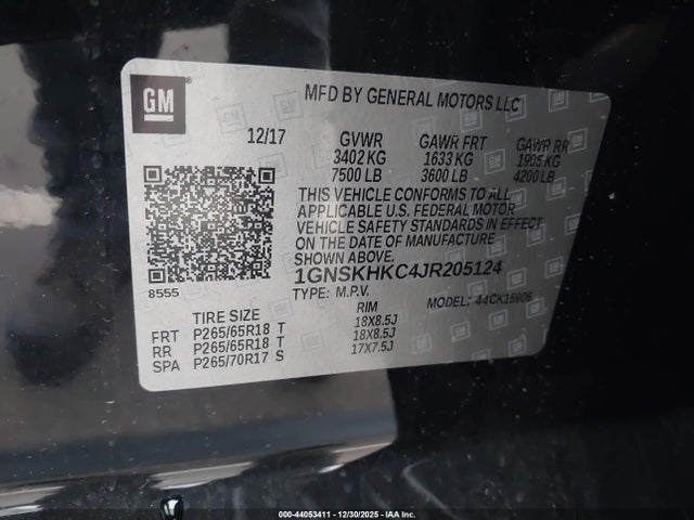 1GNSKHKC4JR205124 Chevrolet Suburban Lt