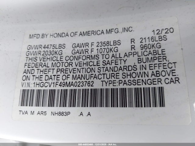 1HGCV1F49MA023762 Honda Accord Sport Special Edition