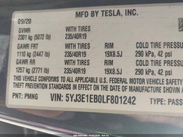 2020 TESLA MODEL 3 5YJ3E1EB0LF801242 Photo 8