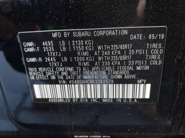 2019 SUBARU OUTBACK 4S4BSAHC8K3362579 Photo 8