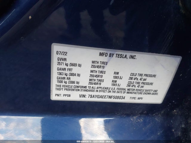 2022 TESLA MODEL Y 7SAYGAEE7NF508034 Photo 8