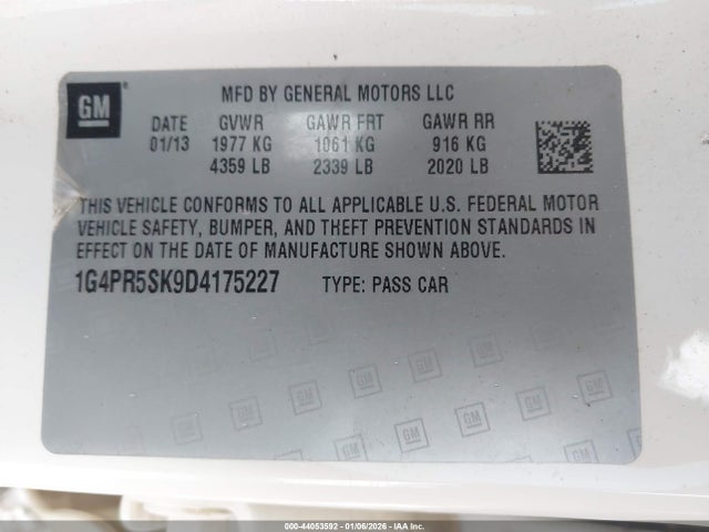 44053592 :رقم المزاد ، 1G4PR5SK9D4175227 vin ، 2013 Buick Verano Convenience Group مزاد بيع