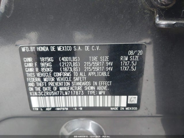 3CZRU5H77LM717873 Honda Hr-v 2wd Ex-l