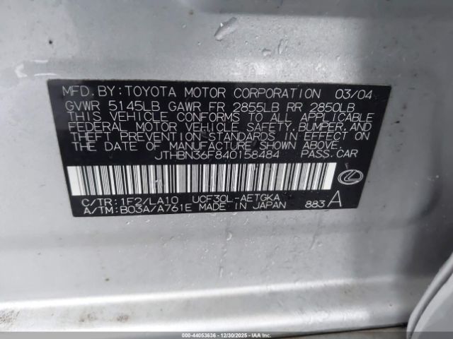 2004 LEXUS LS 430 JTHBN36F840158484 Photo 8