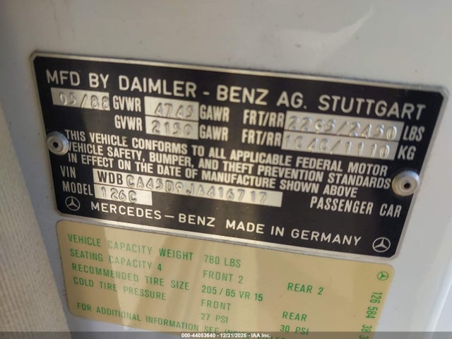 1988 MERCEDES-BENZ 560 WDBCA45D9JA416717 Photo 8