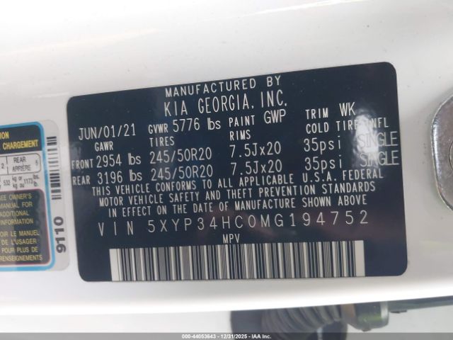 2021 KIA TELLURIDE 5XYP34HC0MG194752 Photo 8