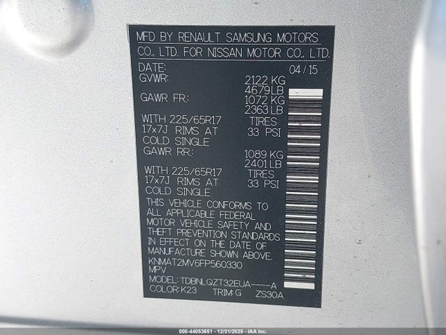 Nissan ROGUE SV 2015 KNMAT2MV6FP560330 Image 9
