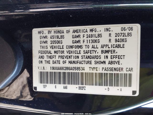 2006 ACURA TL 19UUA66286A058534 Photo 8