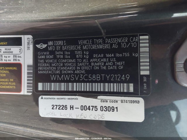 2011 MINI COOPER S WMWSV3C58BTY21249 Photo 8