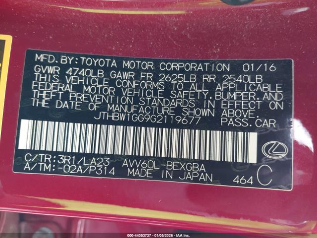 2016 LEXUS ES 300H JTHBW1GG9G2119677 Photo 8