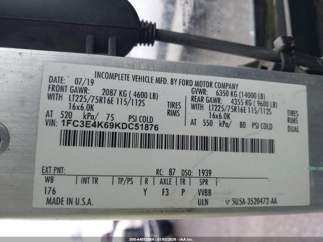 Продажа на аукционе авто 2019 Ford E-450 Stripped, vin: 1FC3E4K69KDC51876, номер лота: 44053864