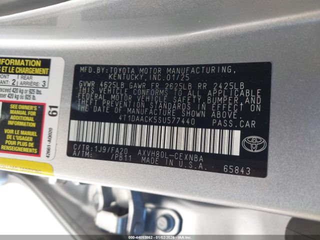 2025 TOYOTA CAMRY 4T1DAACK5SU577440 Photo 8