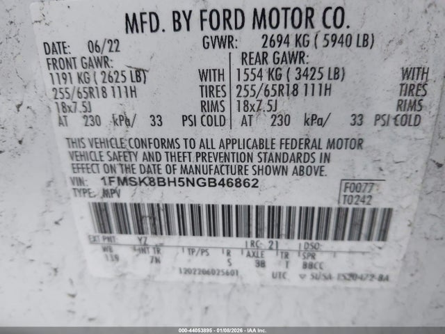 2022 FORD EXPLORER 1FMSK8BH5NGB46862 Photo 8