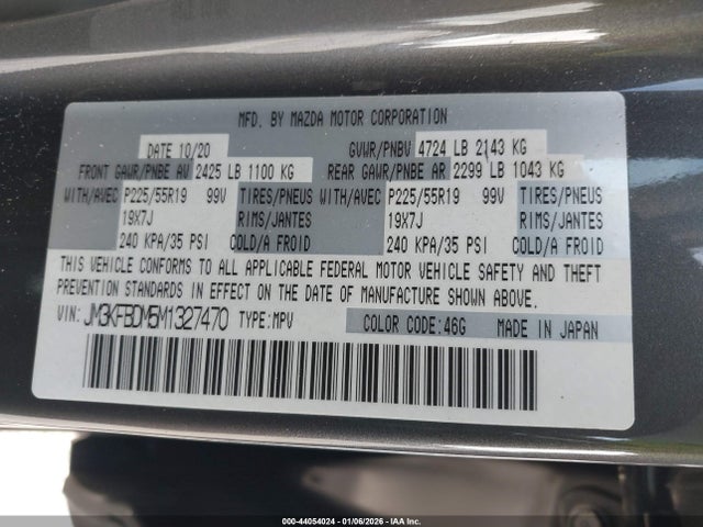 Auction sale of the 2021 Mazda Cx-5 Grand Touring, vin: JM3KFBDM5M1327470, lot number: 44054024