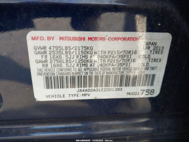 2014 MITSUBISHI OUTLANDER JA4AD2A31EZ001393 Photo 8