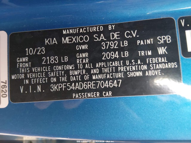 Продаж на аукціоні авто 2024 Kia Forte Gt-line, vin: 3KPF54AD6RE704647, номер лоту: 44054057