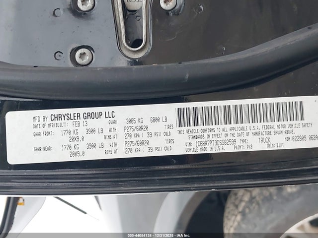 Продаж на аукціоні авто 2013 Ram 1500 Laramie Longhorn Edition, vin: 1C6RR7PT3DS582599, номер лоту: 44054138
