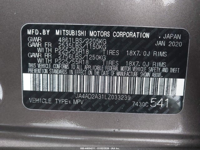 Продаж на аукціоні авто 2020 Mitsubishi Outlander Es 2.4, vin: JA4AD2A31LZ033239, номер лоту: 44054211