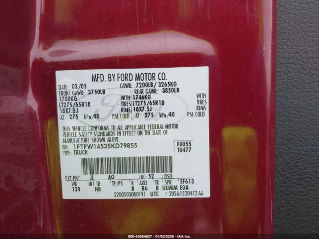Aukcja sprzedaży 2005 Ford F-150 Fx4/lariat/xlt, vin: 1FTPW14535KD79855, numer aukcji: 44054627