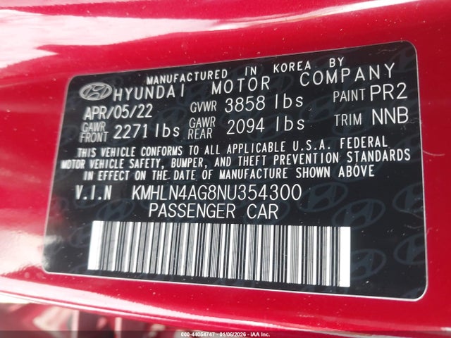 KMHLN4AG8NU354300 Hyundai ELANTRA SEL