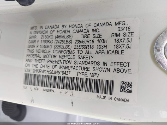 2HKRW1H98JH510437 Honda Cr-v Touring
