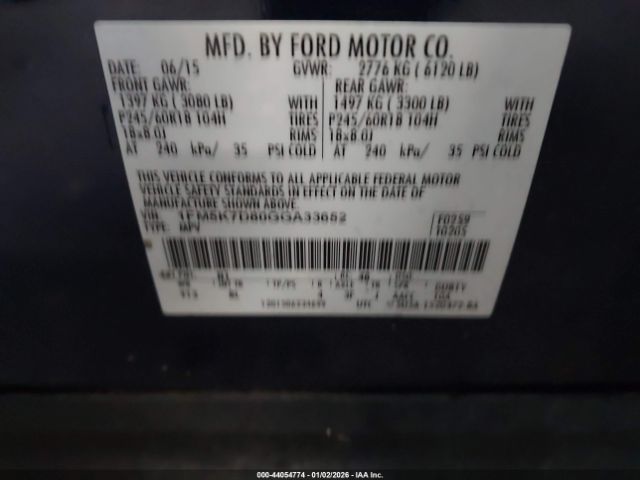 2016 FORD EXPLORER 1FM5K7D80GGA33652 Photo 8