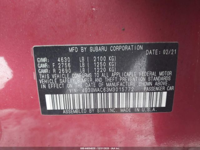 2021 SUBARU LEGACY 4S3BWAC63M3015772 Photo 8