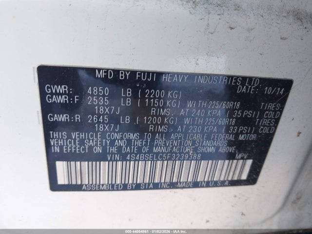 Aukcja sprzedaży 2015 Subaru Outback 3.6r Limited, vin: 4S4BSELC5F3239388, numer aukcji: 44054861