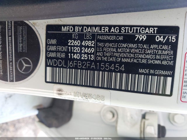 Auction sale of the 2015 Mercedes-benz Cls 400, vin: WDDLJ6FB2FA155454, lot number: 44054926