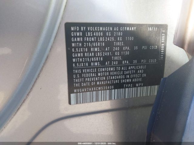2012 VOLKSWAGEN TIGUAN WVGAV7AX6CW535406 Photo 8