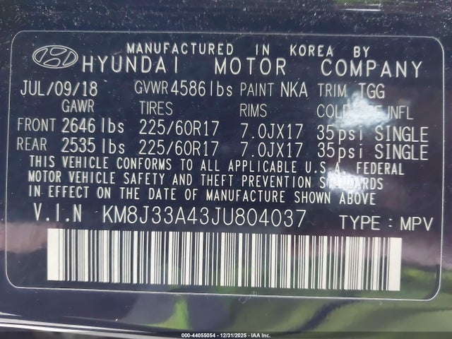 KM8J33A43JU804037 Hyundai TUCSON SEL
