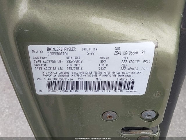 2002 JEEP LIBERTY 1J4GL38K52W331714 Photo 8