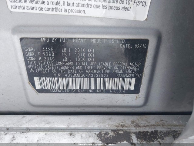 Продаж на аукціоні авто 2010 Subaru Legacy 2.5i Premium, vin: 4S3BMBG64A3238923, номер лоту: 44055316