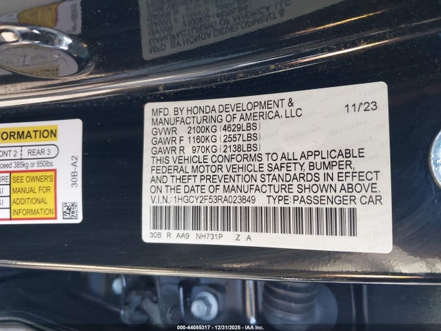 1HGCY2F53RA023849 Honda Accord Hybrid Sport