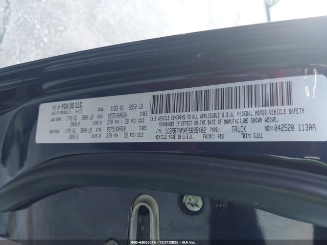 Продаж на аукціоні авто 2015 Ram 1500 Laramie, vin: 1C6RR7NMXFS695402, номер лоту: 44055318